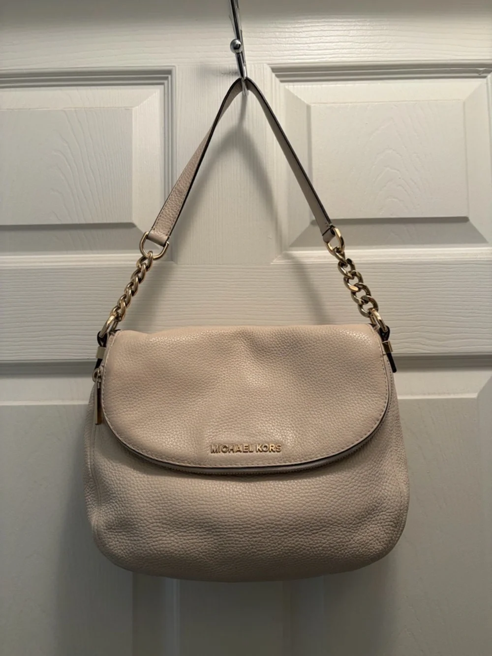Michael Kors Pebbled Leather Chain Strap Shoulder Bag Taupe